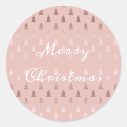 Elegant rose gold and pink Christmas tree pattern Classic Round Sticker
