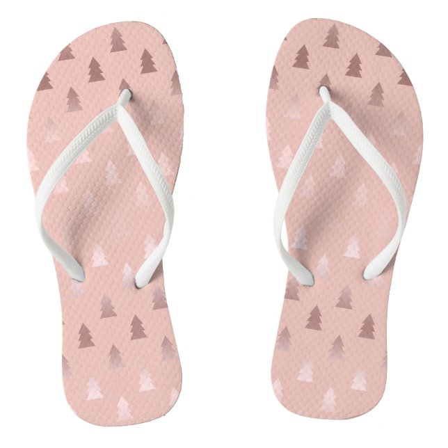 Elegant rose gold and pink Christmas tree pattern Flip Flops (Footbed)