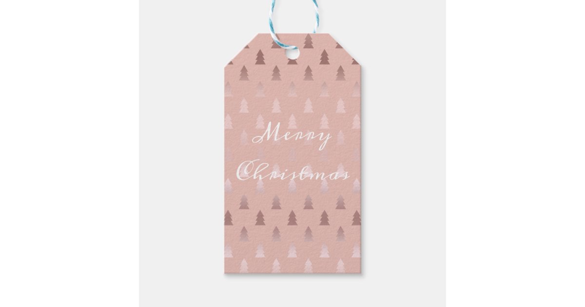Elegant Rose Gold And Pink Christmas Tree Pattern Gift Tags Zazzle Com
