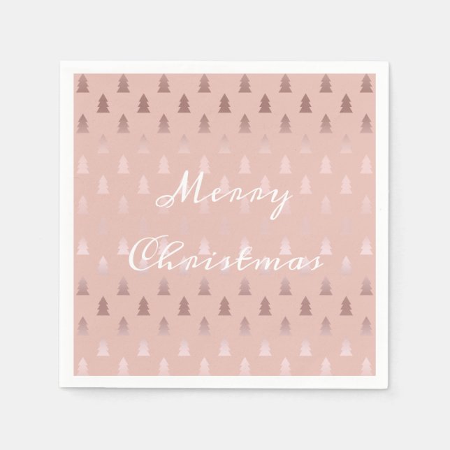 Elegant rose gold and pink Christmas tree pattern Paper Napkins (Front)