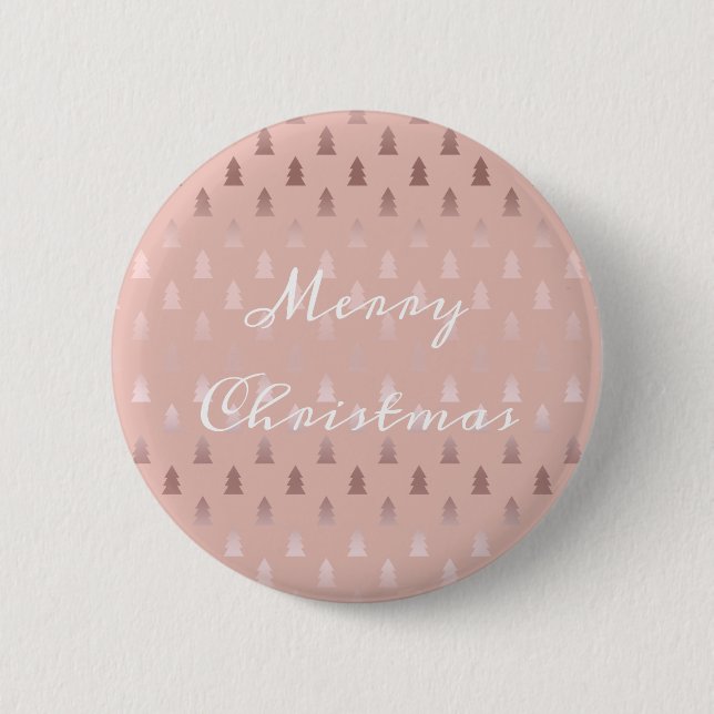 Elegant rose gold and pink Christmas tree pattern Pinback Button (Front)