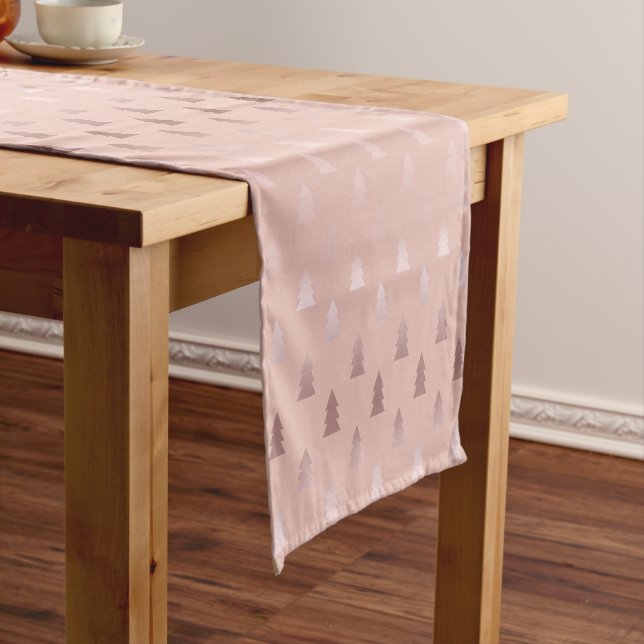 Elegant rose gold and pink Christmas tree pattern Short Table Runner (In Situ)