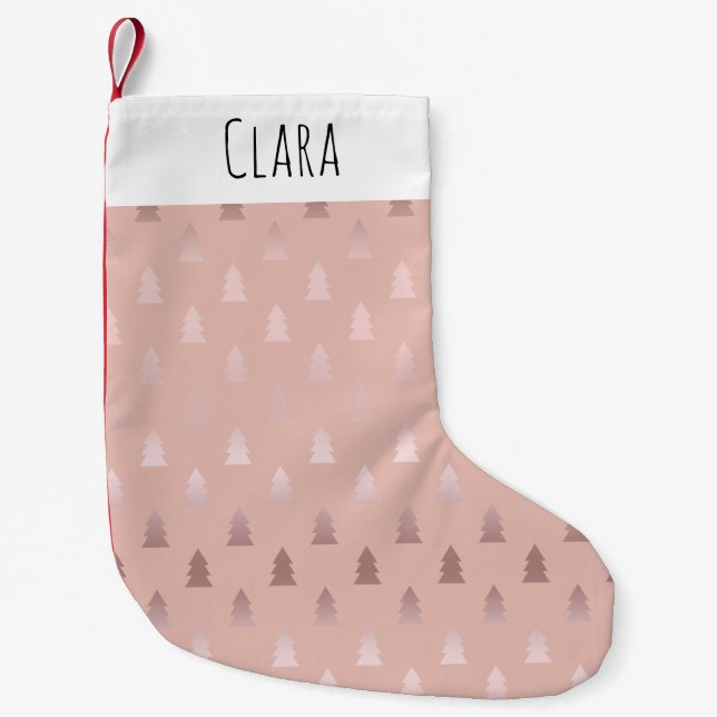 Elegant rose gold and pink Christmas tree pattern Small Christmas Stocking (Front)