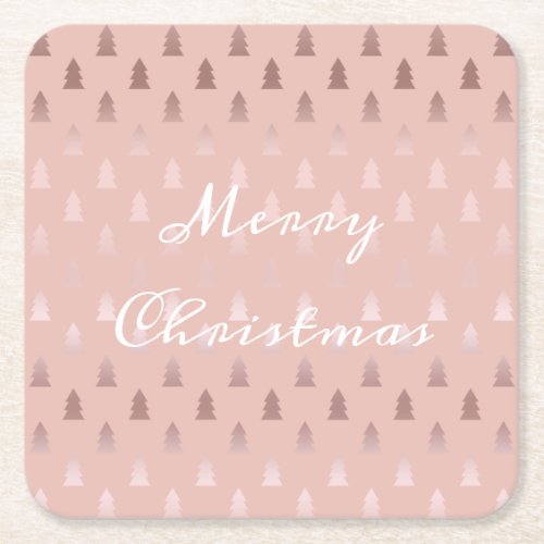 Elegant rose gold and pink Christmas tree pattern Square Paper Coaster