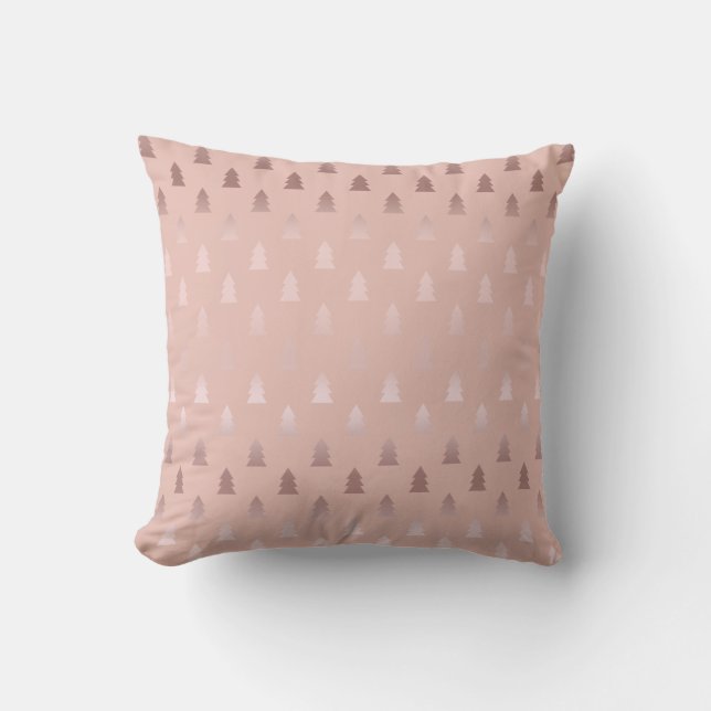 Elegant rose gold and pink Christmas tree pattern Throw Pillow (Front)