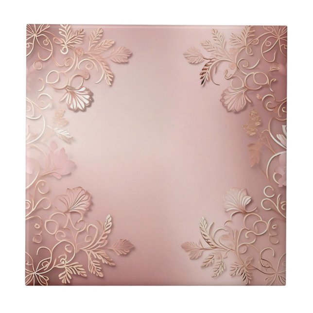 Elegant Rose Gold And Pink  Floral Ceramic Tile (Front)