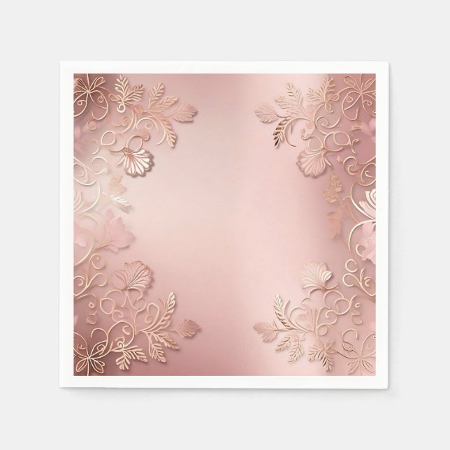 Elegant Rose Gold And Pink  Floral Napkins (Front)
