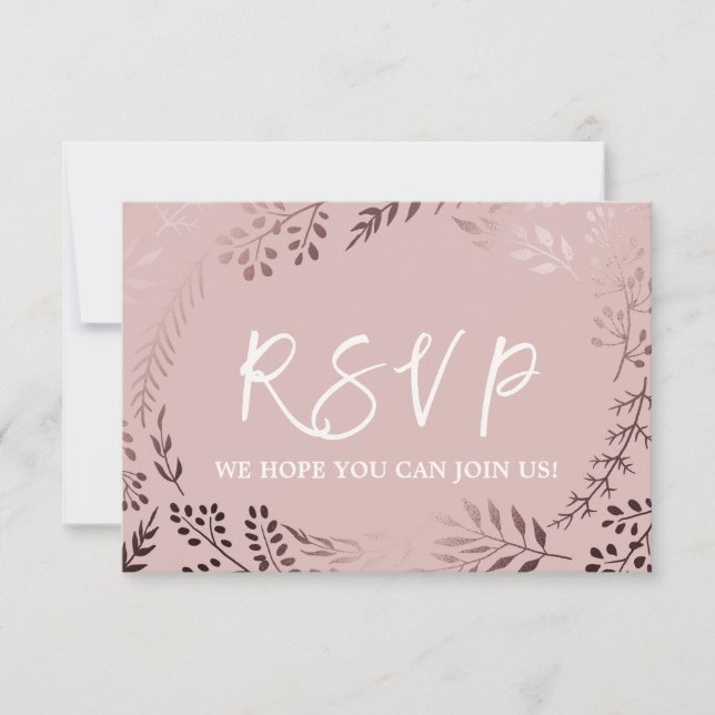 Elegant Rose Gold and Pink Menu Choice RSVP Card (Front)