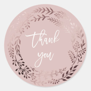 Elegant Rose Gold and Pink Thank You Wedding Favor Classic Round Sticker