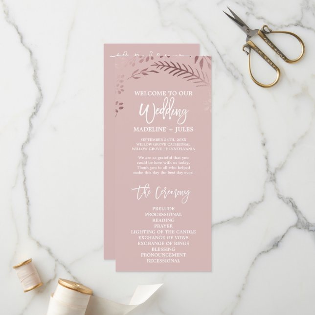 Elegant Rose Gold and Pink Wedding Program (Front/Back In Situ)