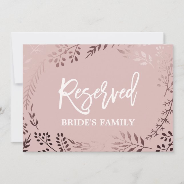 Elegant Rose Gold and Pink Wedding "Reserved" Sign (Front)