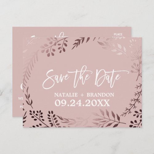 Elegant Rose Gold and Pink Wedding Save the Date Announcement Postcard