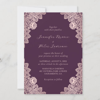 Elegant Rose Gold and Purple Wedding Invitation