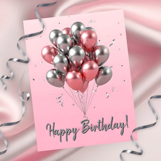 Elegant Rose Gold and Silver Balloons Birthday Postcard (Creator Uploaded)