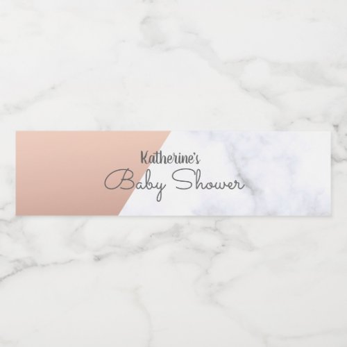 Elegant rose gold and white marble baby shower water bottle label