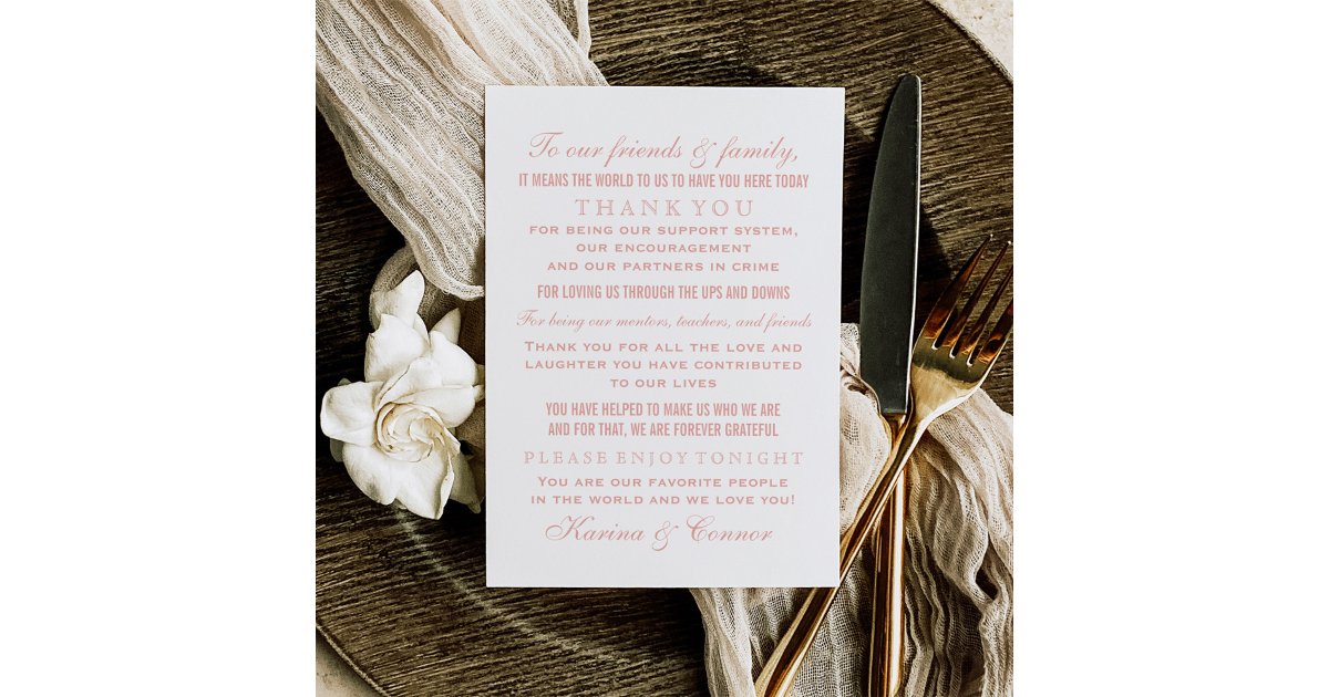 Elegant Rose Gold and White Wedding Guest Thank You Card | Zazzle