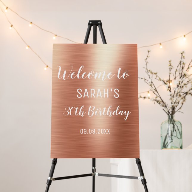 Elegant Rose Gold Any Age 30th Birthday Backdrop  Foam Board (In Situ (Stand))
