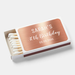 Elegant Rose Gold Any Age 30th Birthday  Matchboxes