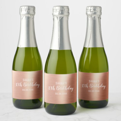 Elegant Rose Gold Any Age 30th Birthday Mini Sparkling Wine Label