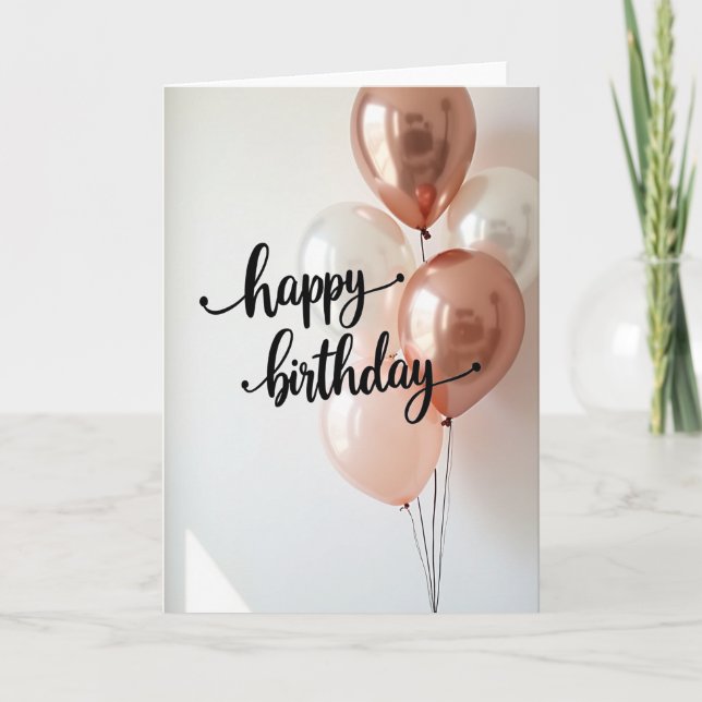 Elegant Rose Gold Balloon Card (Front)
