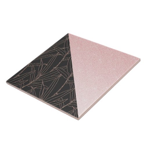 Elegant rose gold bamboo foliage pink design ceramic tile