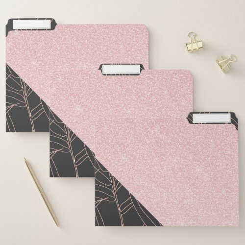 Elegant rose gold bamboo foliage pink design file folder