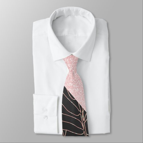 Elegant rose gold bamboo foliage pink design neck tie