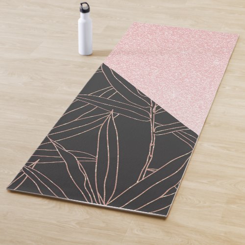 Elegant rose gold bamboo foliage pink design yoga mat