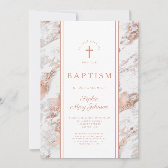 Elegant Rose Gold Baptism Invitation (Front)