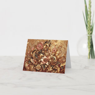 Elegant Rose Gold Baroque Floral Note Card