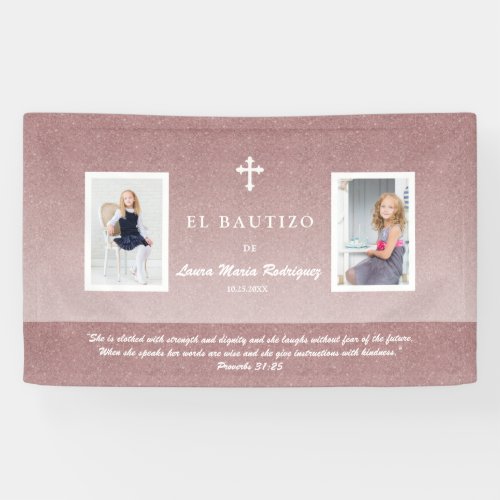 Elegant Rose Gold Bautizo Baptism Girl Photo Banner