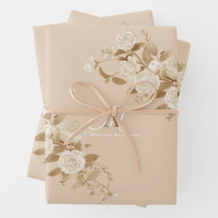 Elegant Rose Gold Beige Monogram Wrapping Paper Sheets