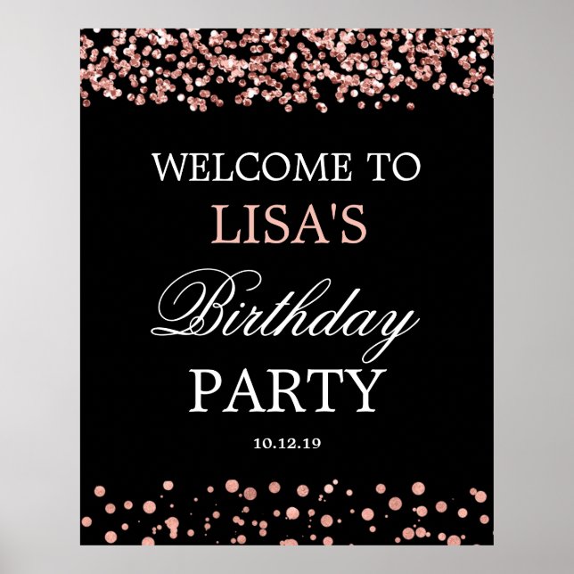 Elegant Rose Gold Birthday Welcome Sign (Front)