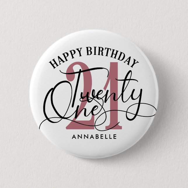 Elegant Rose Gold & Black 21st Birthday  Button (Front)