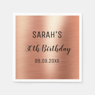 Elegant Rose Gold Black 30th Birthday Party Paper Napkins