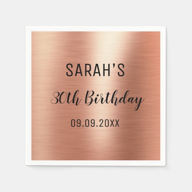 Elegant Rose Gold Black 30th Birthday Party Paper  Napkins (Front)