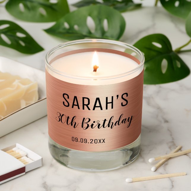 Elegant Rose Gold Black 30th Birthday Party  Scented Candle (Lit)