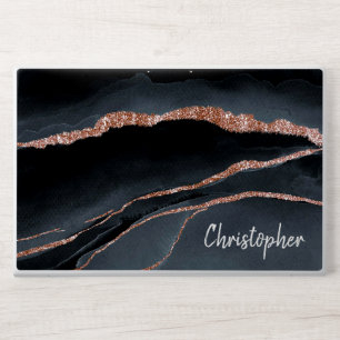 Elegant Rose Gold, Black and Gray Agate HP Laptop Skin
