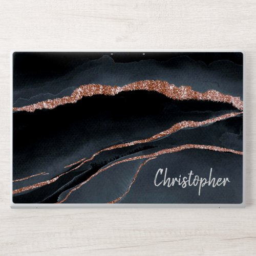 Elegant Rose Gold Black and Gray Agate HP Laptop Skin