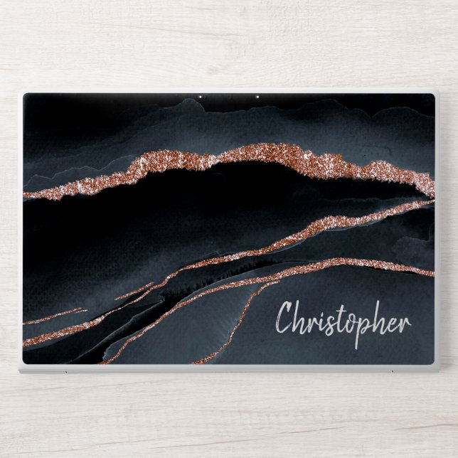 Elegant Rose Gold, Black and Gray Agate HP Laptop Skin (Front)