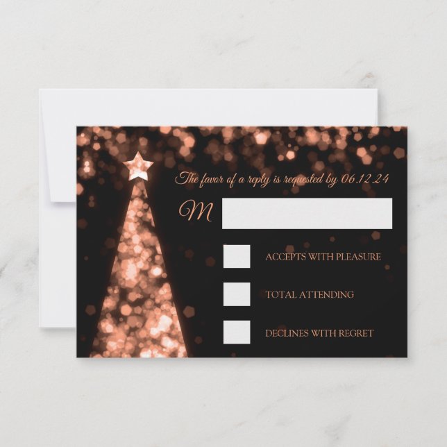 Elegant Rose Gold Black Christmas Wedding RSVP (Front)