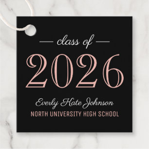 Elegant Rose Gold Black Class of 2026 Grad Favor Tags