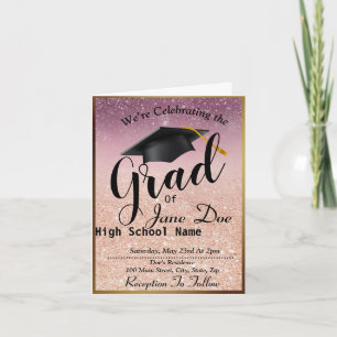 Elegant Rose Gold & Black Glitter Graduation Invitation