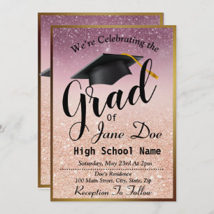 Elegant Rose Gold & Black Glitter Graduation Invitation