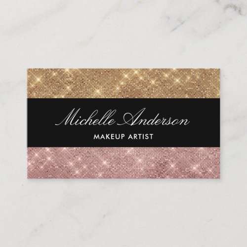 Elegant Rose Gold Black Glitter Sparkling Name Business Card