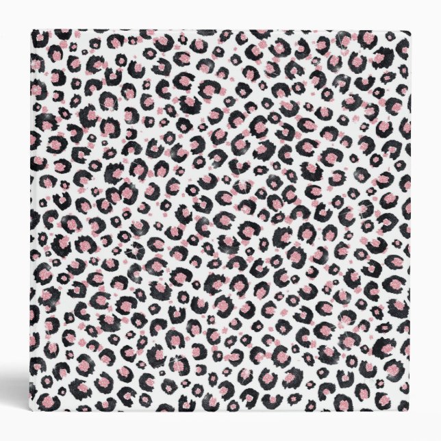 Elegant Rose Gold Black Leopard Pattern 3 Ring Binder (Front)