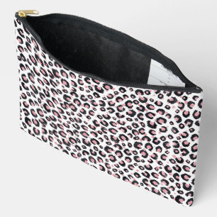 Elegant Rose Gold Black Leopard Pattern Accessory Pouch