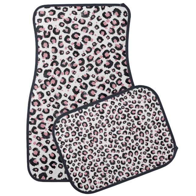 Elegant Rose Gold Black Leopard Pattern Car Floor Mat (Set)