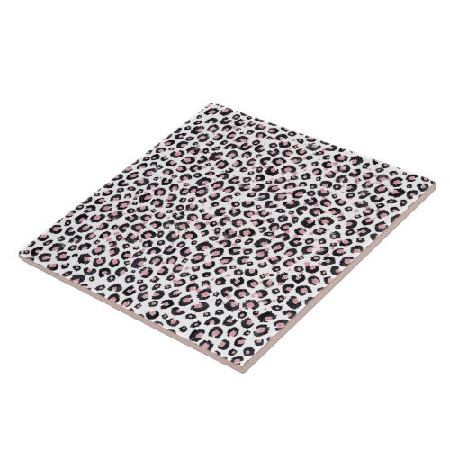 Elegant Rose Gold Black Leopard Pattern Ceramic Tile