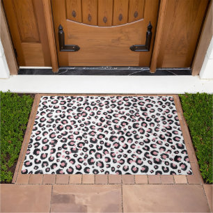 Elegant Rose Gold Black Leopard Pattern Doormat